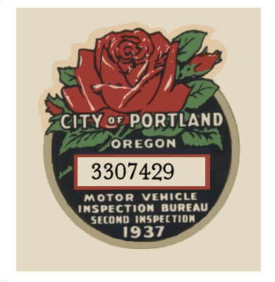 (image for) 1937 Oregon INSPECTION Sticker Portland